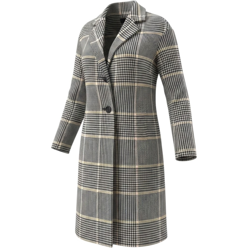 ASOS Houndstooth Plaid Overcoat Black White Yellow Pink Wool Blend Coat Size L